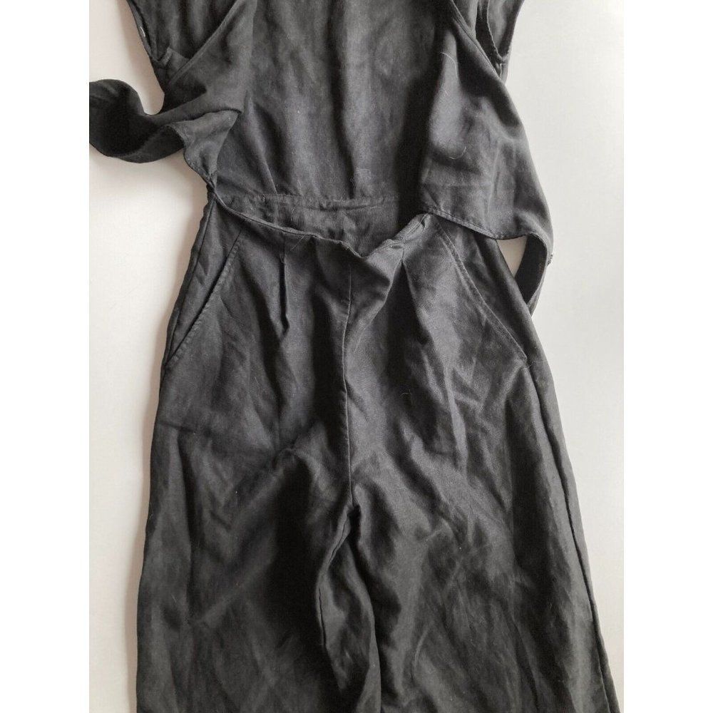 Aritzia WILFRED Brax Black Linen Lyocell Cut-Out Wrap Wide Leg Jumpsuit, Size 6 - Picture 10 of 13